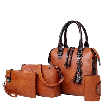 Луксозни марки дамски чанти, чанта през рамо, портмонета, комплект от 4 теми, дамски чанти-месинджър голям капацитет, кожена чанта-тоут за жени