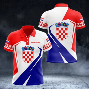 Лятна мъжка риза с къси ръкави копчета с принтом националния герб на Хърватия, ежедневни блузи Оверсайз с къс ръкав, Модни дрехи за мъже