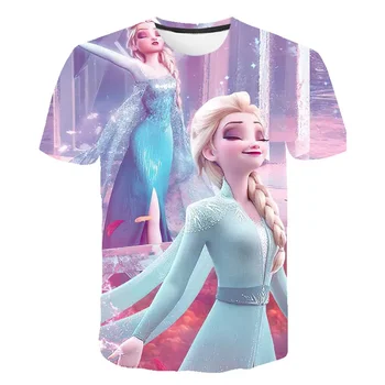 Лятна тениска Frozen с анимационни герои, блузи за момичета, детски модни дрехи Anna Elsa, детски дрехи с къс ръкав