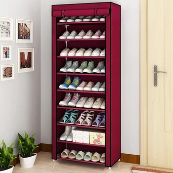 Многопластова на тъканта, рафт за обувки Прахоустойчив шкаф за обувки Подвижен рафт за обувки Компактен шкаф за съхранение на обувки за Органайзер-часова рецепция