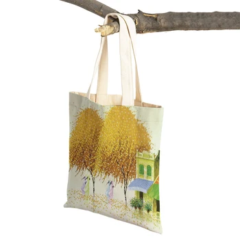 Модерен Акварел пейзаж Дърво, дамски чанти, за пазаруване, чанта-тоут, множество холщовая пътна чанта с мультяшными листа на растенията
