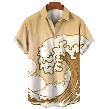 Модерен Ризи За Мъже С Вълнообразни 3D-Печат, Ежедневни Блузи С Къси Ръкави, Свободни Ризи Оверсайз, Мъжки Дрехи, Улични Готини Тениски