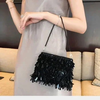 Модерна дамска чанта с ресни, расшитая пайети, чанта за вечеря