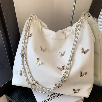 Модни дамски чанти с верига-пеперуда, чанти през рамо, Дамски ежедневни чанти-тоут голям капацитет, чанта за подмишниците, Дамски пътни чанти за междуградски пътувания
