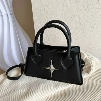 Модни малка дамска чанта през рамо, квадратна чанта през рамо от изкуствена кожа, дамски метални лоскутные дизайнерски чанти, портфейли