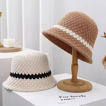 Модни топло вязаная рибарска шапка на Жените в есенно-зимната вълна на панама
