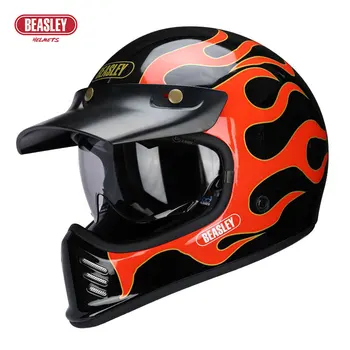 Мотоциклет шлем Beasley DOT ECE ectric Helmet Универсален каска с огнени модел за мъже и жени, Сезон полнолицевой каска