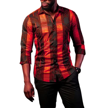 Мъжка луксозна риза в африканския стил с принтом, приталенная, с дълъг ръкав, копчета, мъжки ежедневни вечерни Традиционни ризи Homme XXL