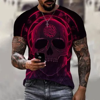 Мъжка лятна тениска с кръгло деколте, многоэлементный 3D графичен принт, Всекидневни разпечатки с къс ръкав, Реколта модерно мъжко облекло