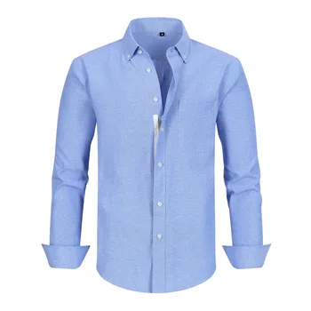 Мъжка риза на американския размер с дълъг ръкав, пролет-лято, 100% памук, Оксфорд, тканая, не глаженая, против бръчки, однотонная ежедневни риза