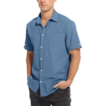 Мъжки ежедневни риза с копчета, плажна риза с къс ръкав, летни ежедневни блузи с отложным яка, плътно прилепнали мускули, с джоб