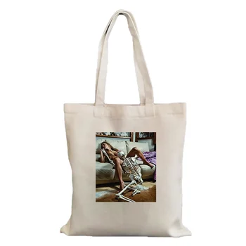 Направи си сам, Секси момичета, забавна чанта с принтом, женствена чанта за пазаруване в стил Харадзюку, дамски пазарска чанта на рамото, Жените холщовая чанта за пазаруване