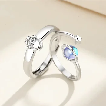 Нов дизайн Двойка пръстени на Щастливата Планета Астронавт Лунен камък Двойка Двойка пръстени на Жените и Мъжете Пръстен за срещи на двойки Подарък на Едро
