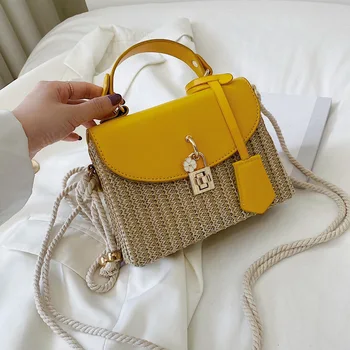 Нова лятна сламена плажна чанта, дамска чанта през рамо, с модерна дамска чанта 2022, Дамски чанти-месинджър, вечерни клатчи, Дамски портфейл