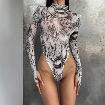 Нова мода 2023 г., еротично бельо с принтом под формата на тай-боя Onlyfan, удобен мрежест гащеризон, тънък, може да се носи отвън