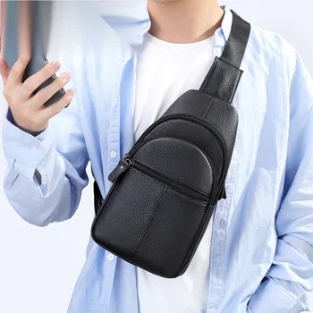 Нова мъжки нагрудная чанта от телешка кожа, мъжка спортна чанта през рамо, ежедневни мъжки чанти през рамо