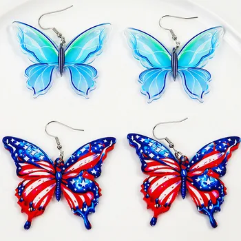Обеци Ден на Независимостта на САЩ, Новият Модел на Американското, Пеперуда, Акрилни Принт, Висящи Обеци за Жените, Ретро Бижута, Подарък