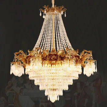 Окачен лампа от френски кристал и мед Вила, Хотел Дуплекс Купольное осветление с висок таван Европейската хол Медно латунная полилей