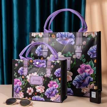 Пазарска чанта с голям капацитет, здрава женска чанта-тоут от здрава плътна тъкан, еко-чанта с цветя, рози, Множество чанта за съхранение при пътуване.