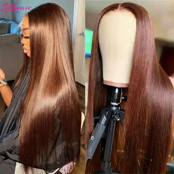 Перуки от човешка коса с прав кафяви дантела отпред 13x6 Hd за черни жени, прозрачен предварително выщипанный цветна перука 13x4.