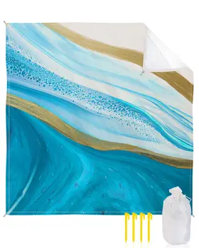 Плажна одеяло със защита от пясък, големи мрамор Омбре, синьо, водоустойчив, быстросохнущий, без пясък, мат, плажна одеяло Ocean за пътуване на открито
