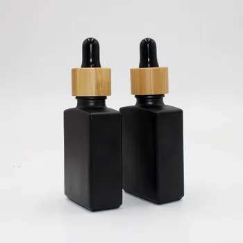 продажба на едро, 5 бр., бамбук капак, черен правоъгълен квадратен флакон-краен от матово стъкло, 30 мл, матиран бутилка за течности с взетия