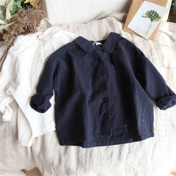 Пролетни ризи за малки момчета от 2021 г., на Детски дрехи в ретро стил от лен и памук, с дълги ръкави, Ежедневни блузи с джобове, Риза в Корейски стил