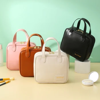 Пътна чанта от изкуствена кожа, четки, косметичка, Малка квадратна чанта, козметика, Дамска чанта-органайзер, комплект за грим, Малки чанти за жени