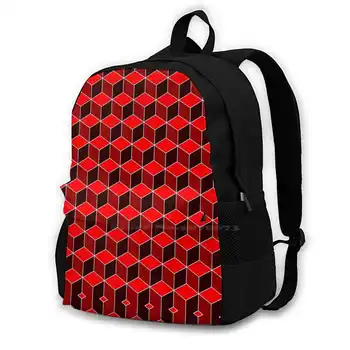 Раница Small Cubes за ученици, училищен лаптоп, чанта, Фантазийные линия За формиране на зони, Червено, тюркоаз, Колоритен, модерен