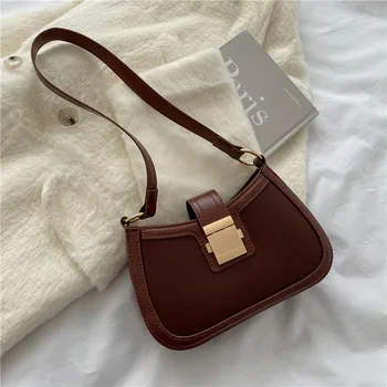 Реколта Модерна Дамска чанта под мишниците, однотонная Лачена чанта от изкуствена кожа, Дамски Модни Брандираната Проста Женска чанта на верига