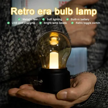 Ретро Лампа с нажежаема Жичка LED Night Light USB Акумулаторна Нощна Лампа За Спални За Домашен Кабинет Украса на Работния Плот Настолни Лампи