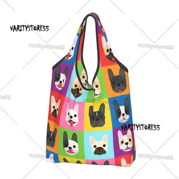 Рециклиране в стил поп-арт, пазарска чанта с мордочками френски булдог, женска чанта-тоут, преносими чанти за пазаруване, подаръчни пакети за домашни любимци, торбички за пазаруване за кучета Frenchies