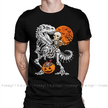 Риза, мъжки дрехи, Фланелка с виртуален скелет на динозавър на Хелоуин, Черна и модерна тениска Унисекс с къс ръкав, свободна