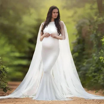 Рокли за бременни с тюлевой шал за фотосесия, сексуална модно Макси рокля за бременни, елегантен дълъг подпори за фотография на бременни жени