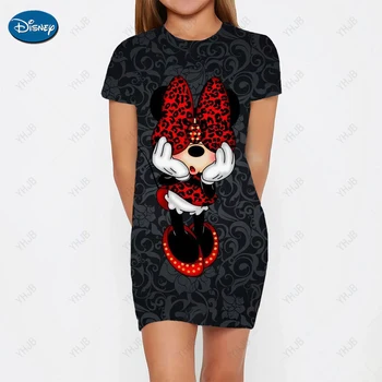 Рокля-пуловер за момичета с 3D принтом и къси Ръкави за момичета Disney Mickey'Градинска Мода, Приталенное Рокля с анимационни Модел за момичета, Лятото 2023