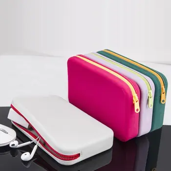 Силиконова чанта за съхранение с голям капацитет Ежедневни контрастни цветове, обикновена чанта за монети, Квадратна косметичка за пътуване