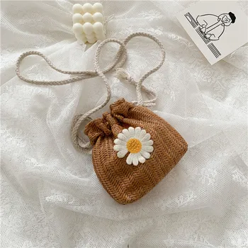 Сладка мини чанта, дамска чанта през рамо, сламени плажни чанти с завязками, дамски чанти през рамо с цветя маргаритки