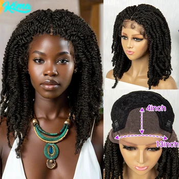 Сплетен перука на съвсем малък отпред 13х4, Синтетични перуки на съвсем малък отпред за африкански жени, перука с плитки от детски коса, Пролетни изкуствени къдрици, плетени перуки