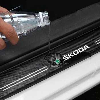 Стикер за защита на прага на вратата на колата е от въглеродни влакна 4шт за Skoda Octavia Fabia 1 2 Rapid Yeti Superb A5 A7, стикери, аксесоари