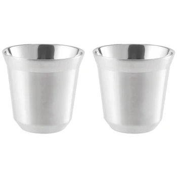 Стоманени чаша за еспресо, комплект от 2 кафеени чаши с двойни стени, чаени чаши, които са лесни за почистване и могат да се мият в съдомиялна машина (80 мл)