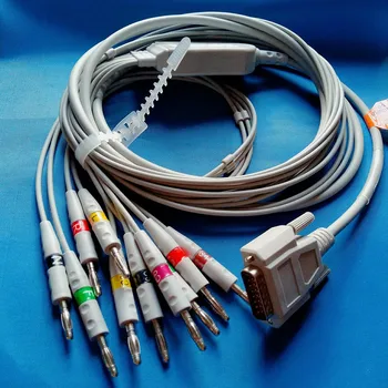 Съвместим с кабел за ЕКГ Nihon kohden 9010/9020/9620 с 10 изводи екг, екг кабел от DB 15pin до Banana 4.0 с резистором 10K