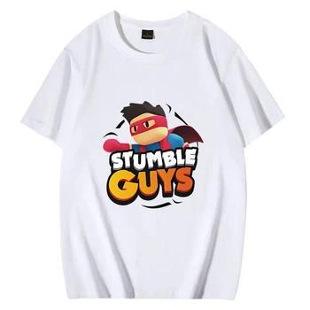 Тениска с графика за игри Stumble Guys, мъжки дамски модни градинска дрехи, ежедневни тениски с кръгло деколте оверсайз, тениска унисекс с къс ръкав
