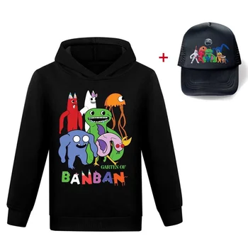 Тениски с 3D нова игра Banban Garden, детска градина Banban, hoody с качулка за малки момчета и момичета, пролет-есен, с качулка и шапка от слънцето