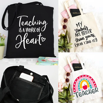 Технология, дело на ръката на Сърцето Модни дамски холщовая чанта за пазаруване с розови принтом Teacher Life Многократна употреба эстетичные чанта през рамо
