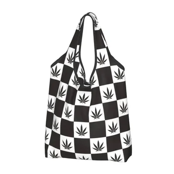Торби за многократна употреба за пазаруване в клетка от листа, сгъваеми еко чанти с тегло 50 килограма, екологично чисти