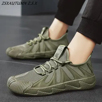 Удобни дишащи улични маратонки от плетиво на окото, ежедневни обувки за мъже, модни армията зелена, Черна, сива Лека мъжки обувки