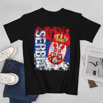 Унисекс, Мъжки, Знаме на Сърбия, Реколта сръбска тениска, тениски с кръгло деколте, тениски за жени, момчета, тениска от 100% памук