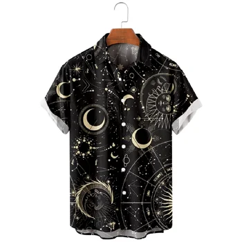 Хавайски ризи за мъже в плажен стил за почивка, ризи с принтом Съзвездието на Луната, летни потници за почивка на плажа, с къс ръкав, Дишащи