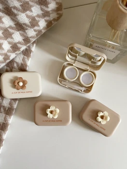 Чай с мляко XIANG YU топли цветове, Сладък цвете ~ Instagram Style Beauty Eye Box Малка и преносима кутия-съдружник, Кутия за контактни лещи c