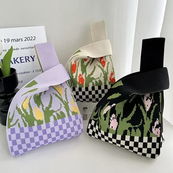 Чанта-жилетка, чанта-жилетка, модни вязаная чанта, голяма пазарска чанта в шахматна дъска модел, студентски чанта с цветен модел, голяма чанта под мишниците за жени